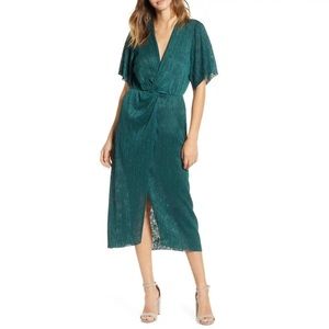 All in Favor Nordstrom Midi Dress Pleated Twist Emerald Green dress
